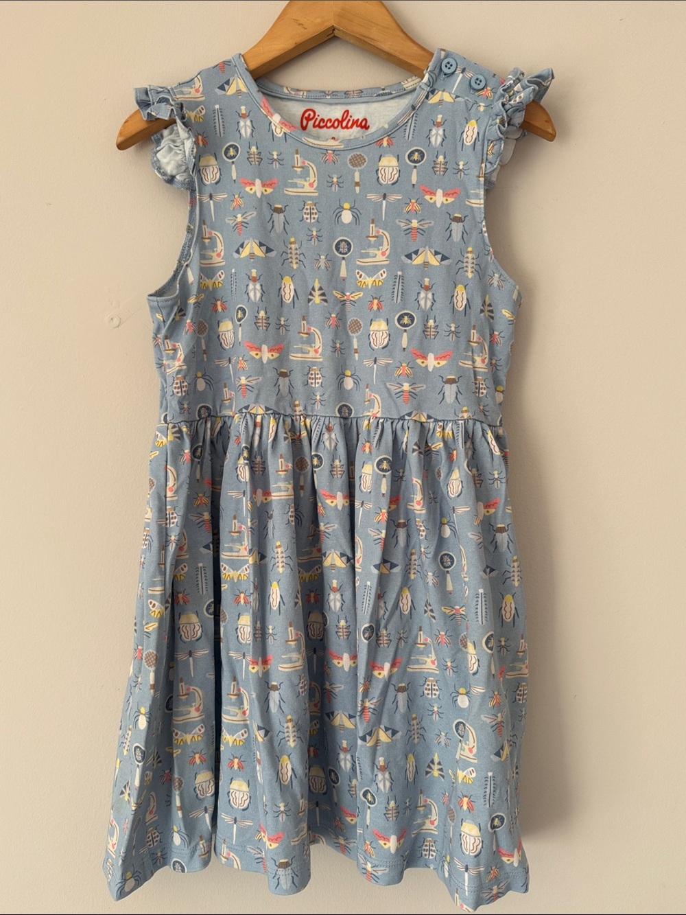Girls' Light Blue Printed Ruffle-Sleeve Dress